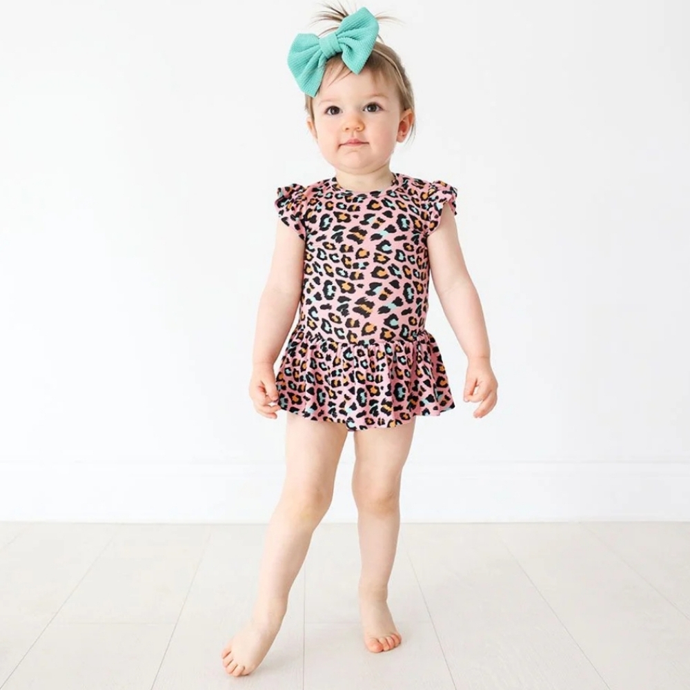 Posh Peanut Roxy Ruffled Cap Sleeve Twirl Skirt Bodysuit Dress Romper Size 18M - Picture 2 of 13